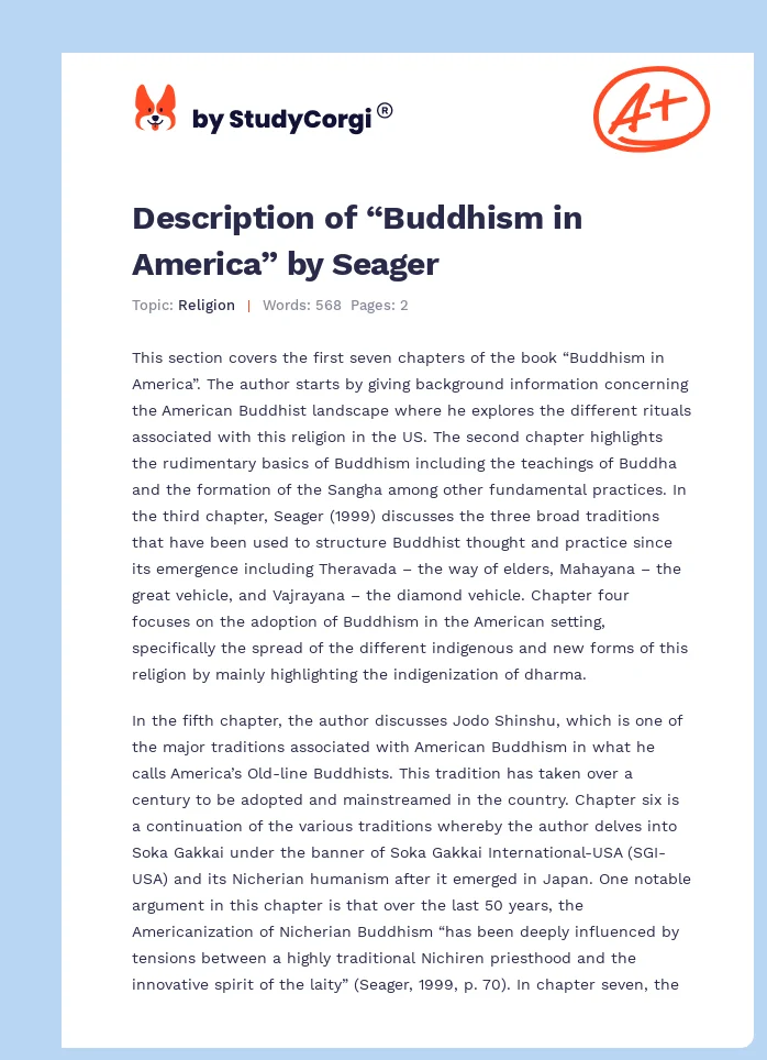 Description of “Buddhism in America” by Seager. Page 1