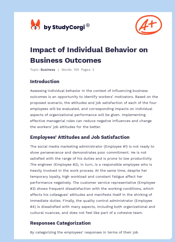 Impact of Individual Behavior on Business Outcomes. Page 1