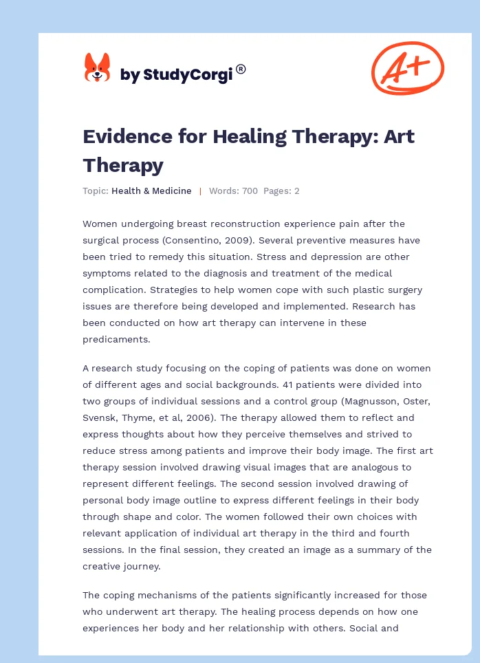 Evidence for Healing Therapy: Art Therapy. Page 1