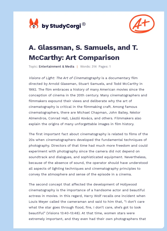 A. Glassman, S. Samuels, and T. McCarthy: Art Comparison. Page 1