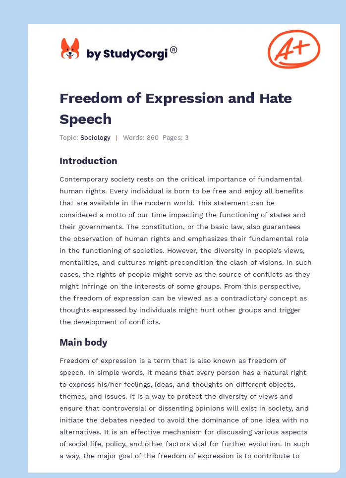 Freedom of Expression and Hate Speech. Page 1