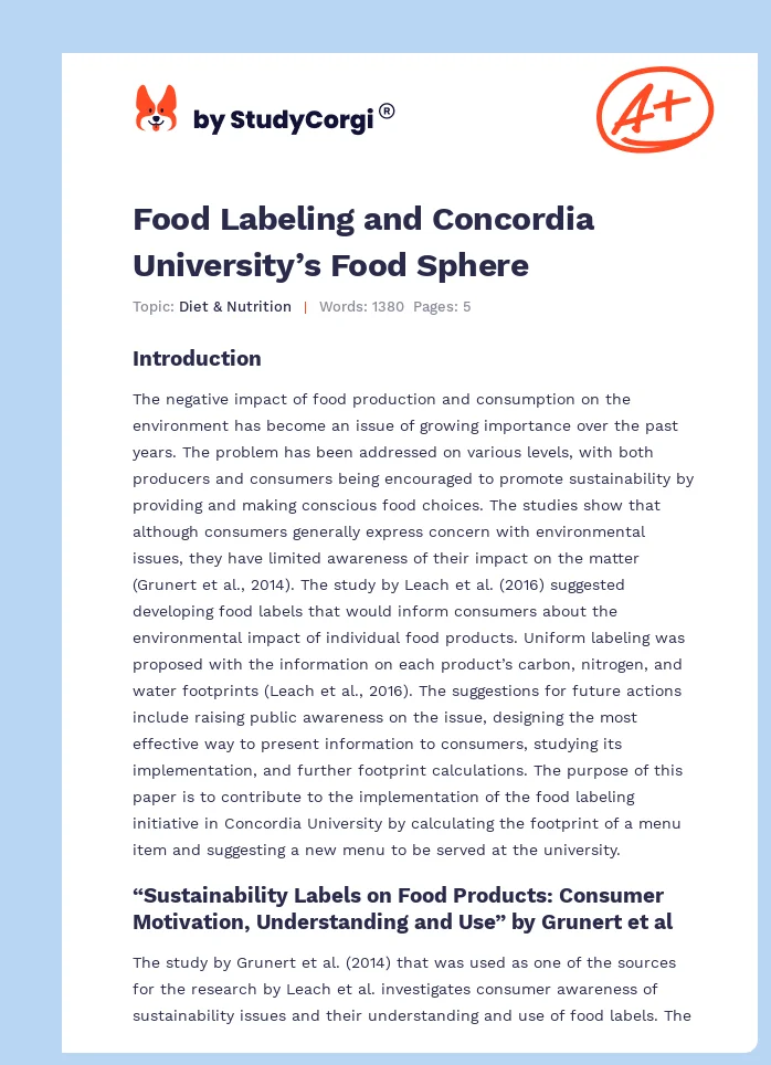 Food Labeling and Concordia University’s Food Sphere. Page 1