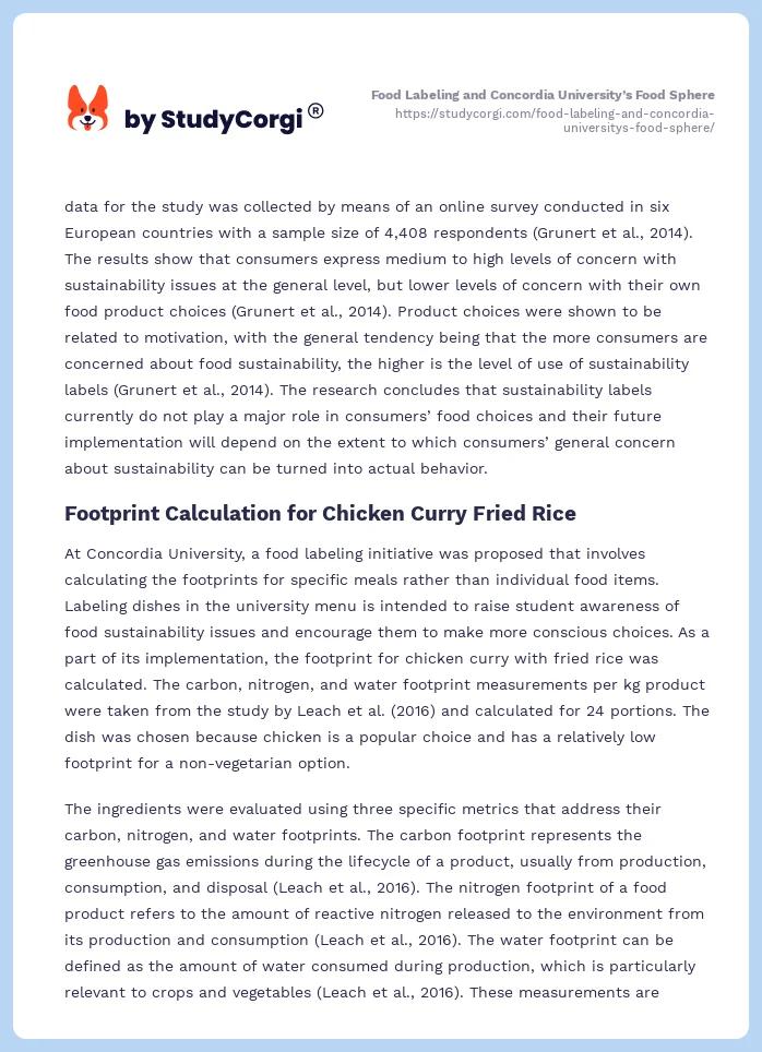 Food Labeling and Concordia University’s Food Sphere. Page 2