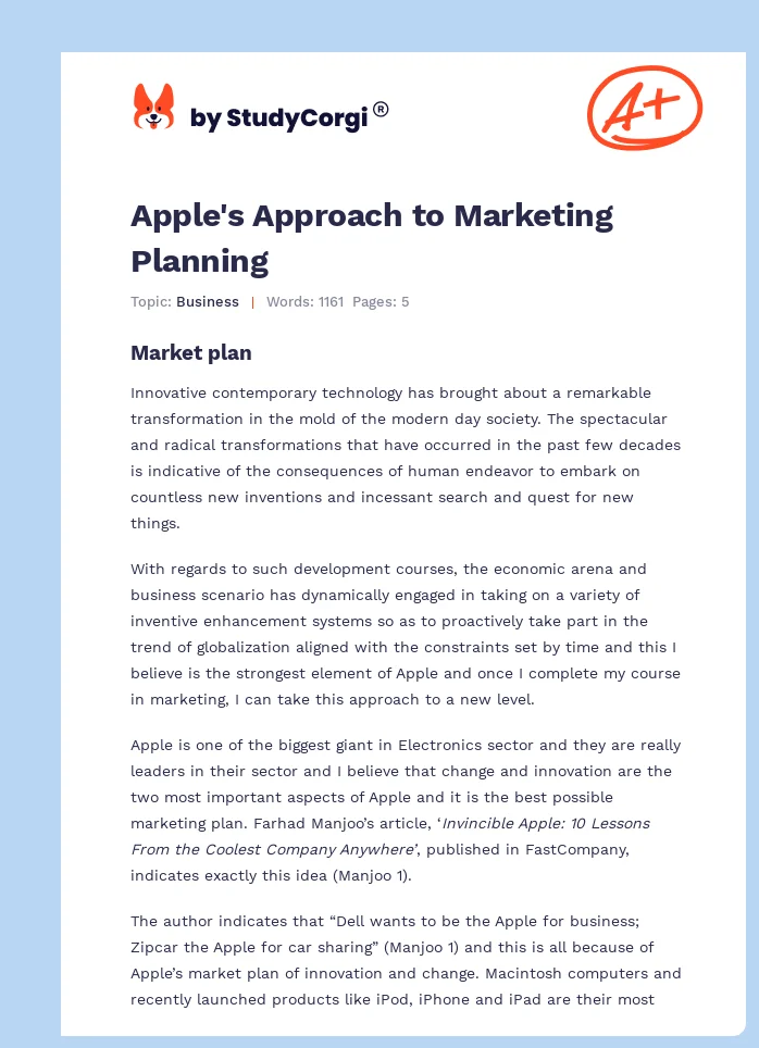 Apple's Approach to Marketing Planning. Page 1