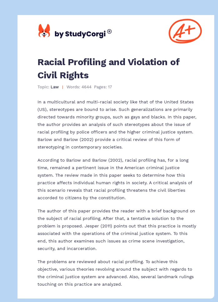 Racial Profiling and Violation of Civil Rights. Page 1