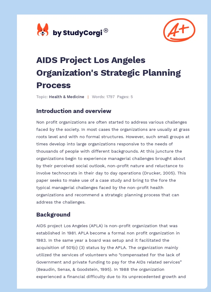 AIDS Project Los Angeles Organization's Strategic Planning Process. Page 1
