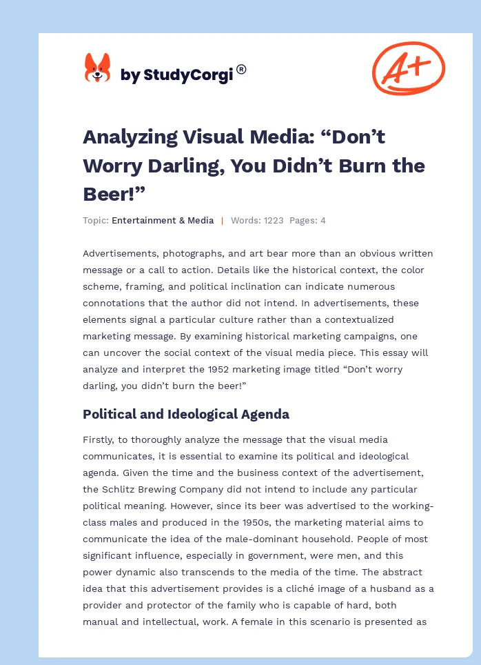 Analyzing Visual Media: “Don’t Worry Darling, You Didn’t Burn the Beer!”. Page 1