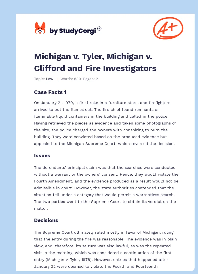 Michigan v. Tyler, Michigan v. Clifford and Fire Investigators. Page 1
