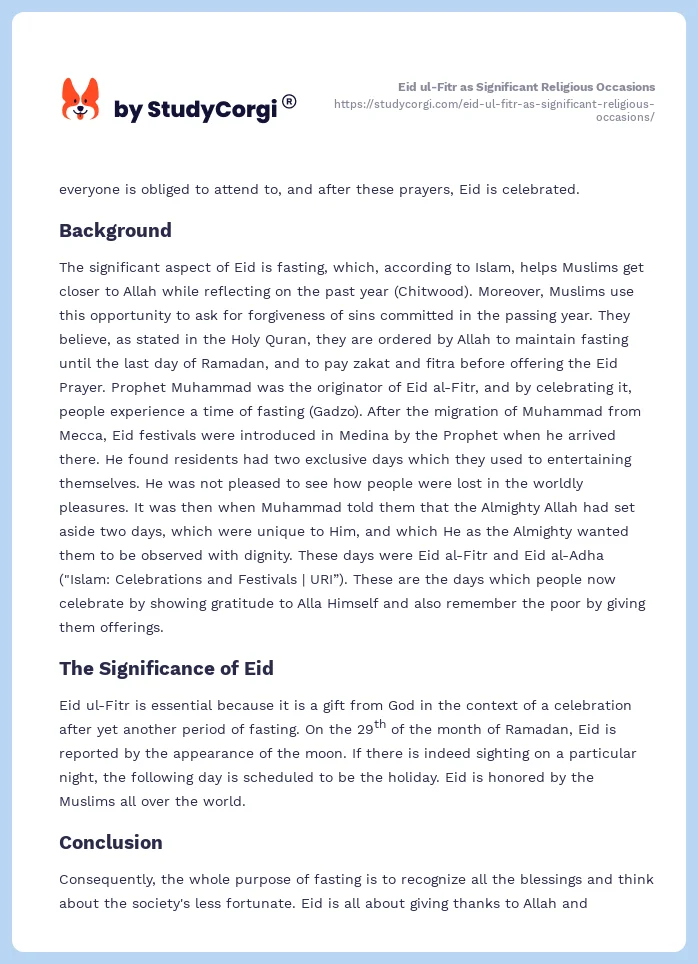 Eid ul-Fitr as Significant Religious Occasions. Page 2