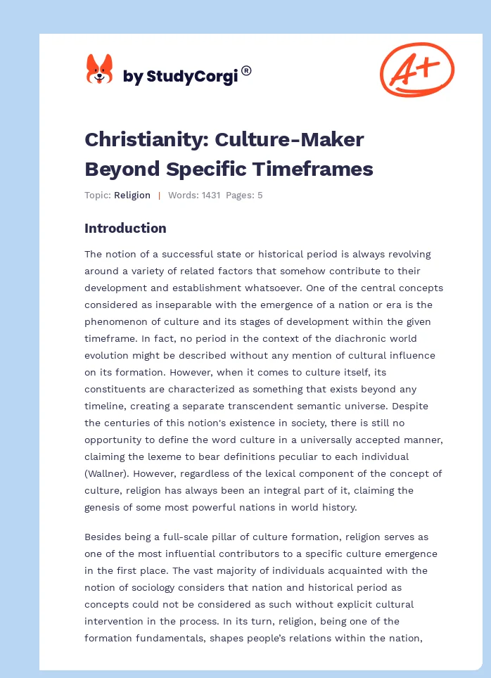 Christianity: Culture-Maker Beyond Specific Timeframes. Page 1