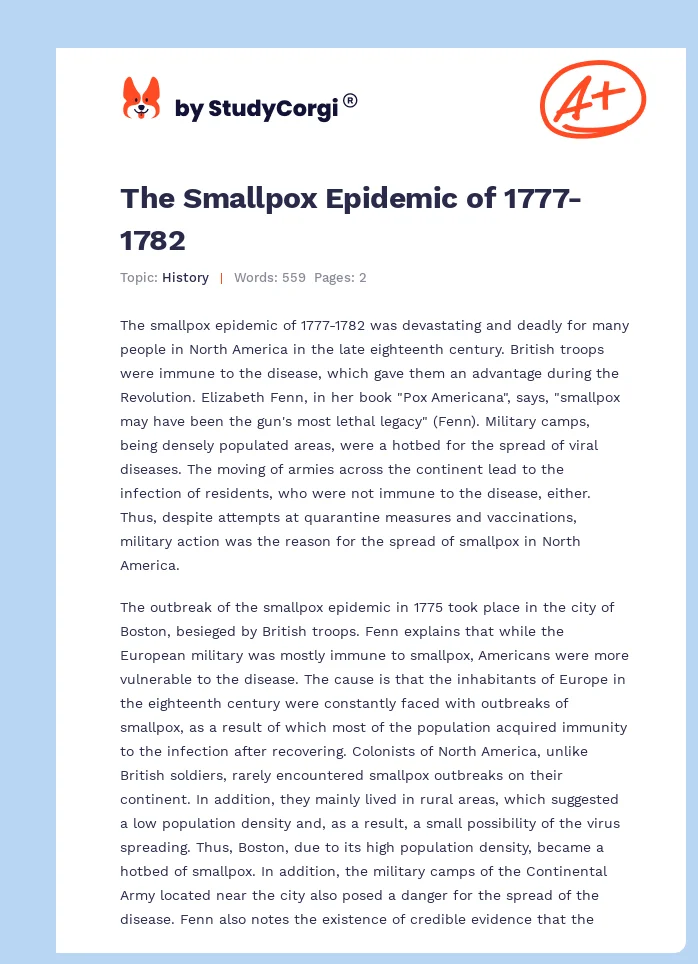 The Smallpox Epidemic of 1777-1782. Page 1