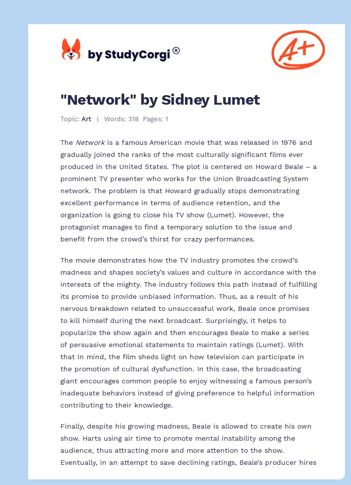 "Network" by Sidney Lumet. Page 1