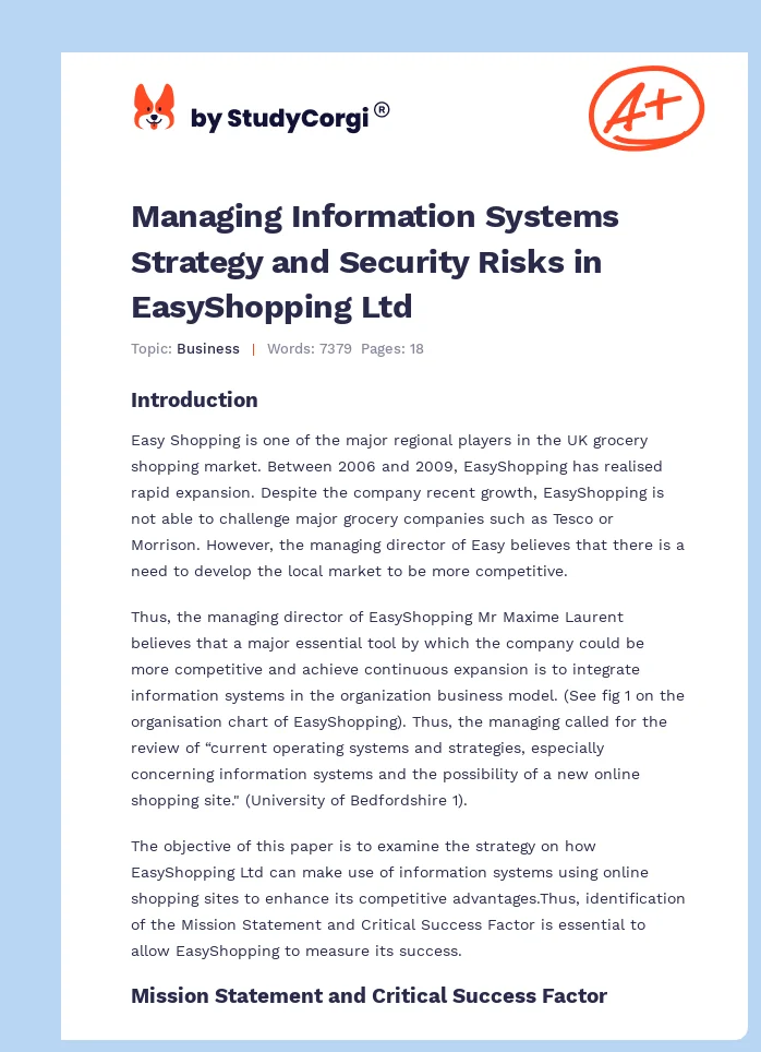Managing Information Systems Strategy and Security Risks in EasyShopping Ltd. Page 1
