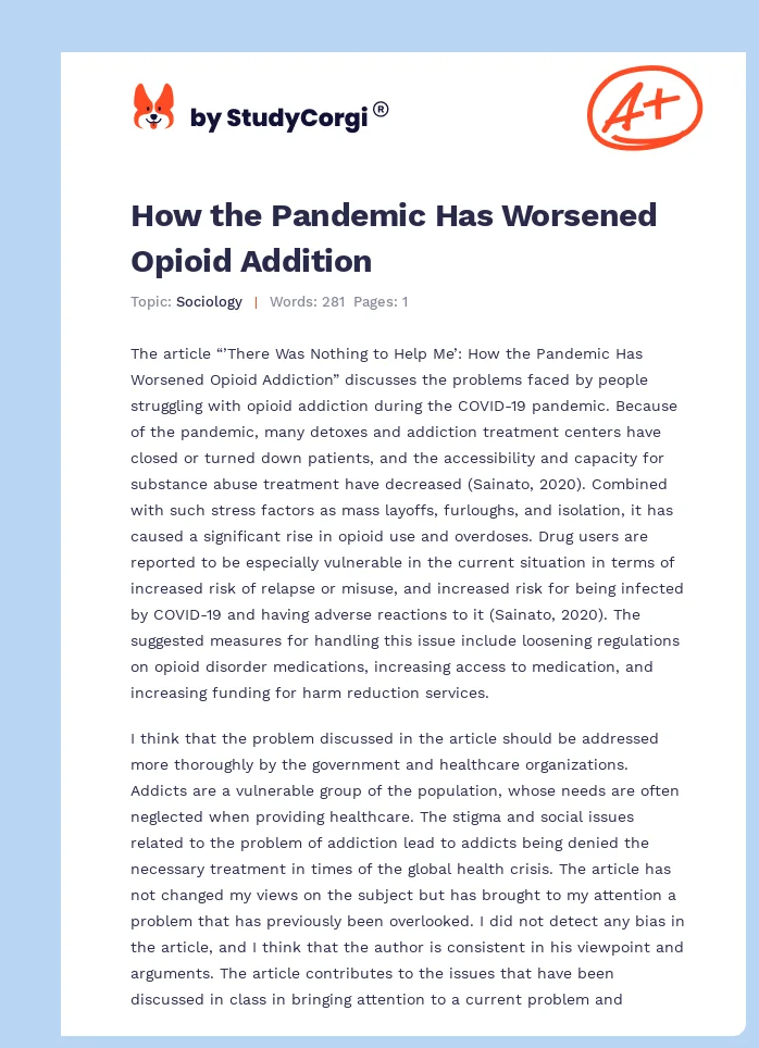 How the Pandemic Has Worsened Opioid Addition. Page 1