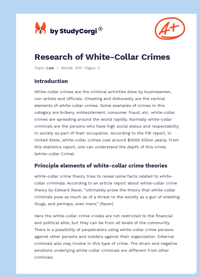 Research of White-Collar Crimes. Page 1