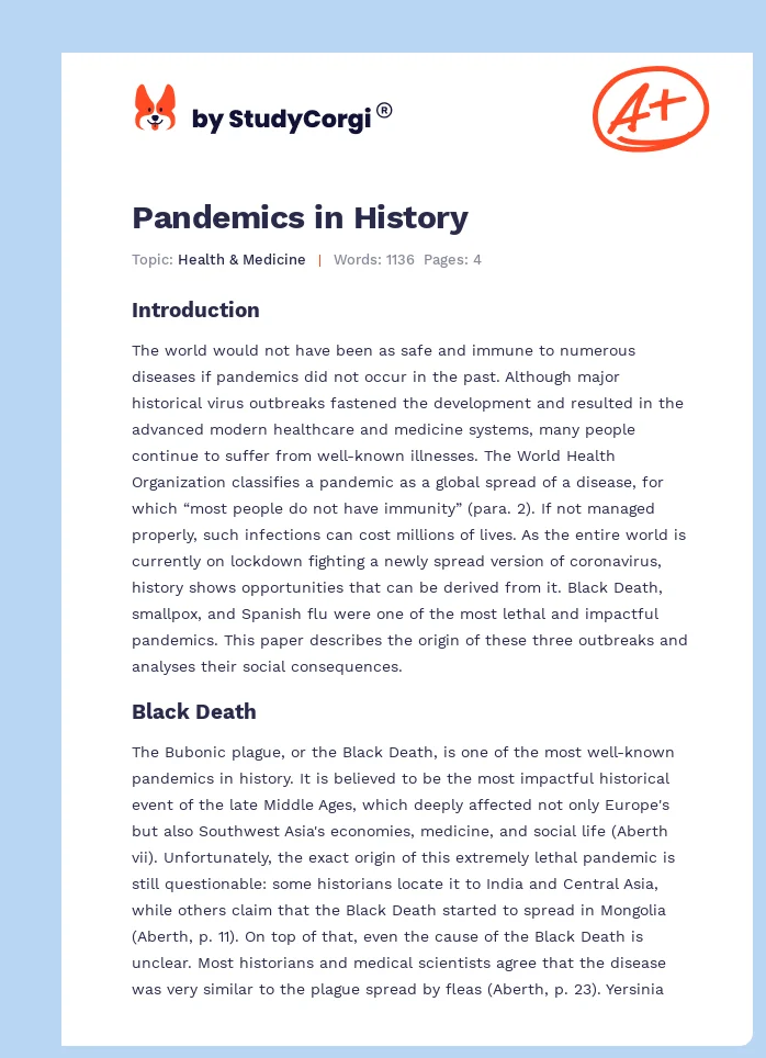 Pandemics in History. Page 1