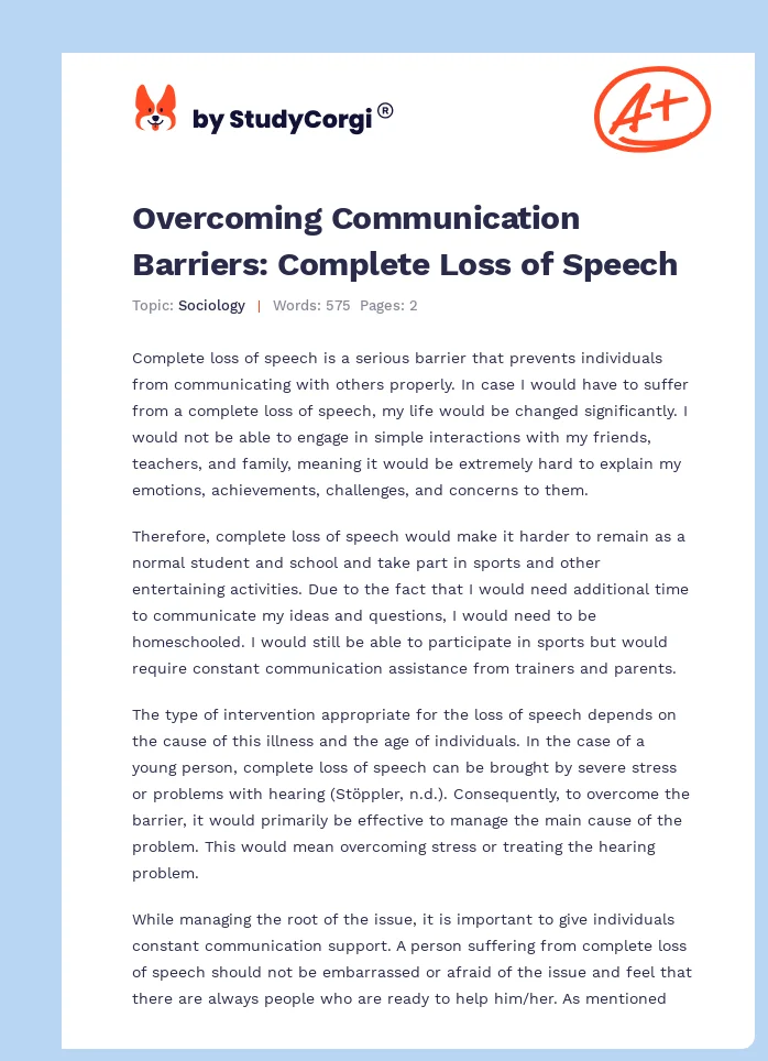Overcoming Communication Barriers: Complete Loss of Speech. Page 1