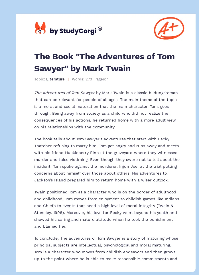 The Book "The Adventures of Tom Sawyer" by Mark Twain. Page 1