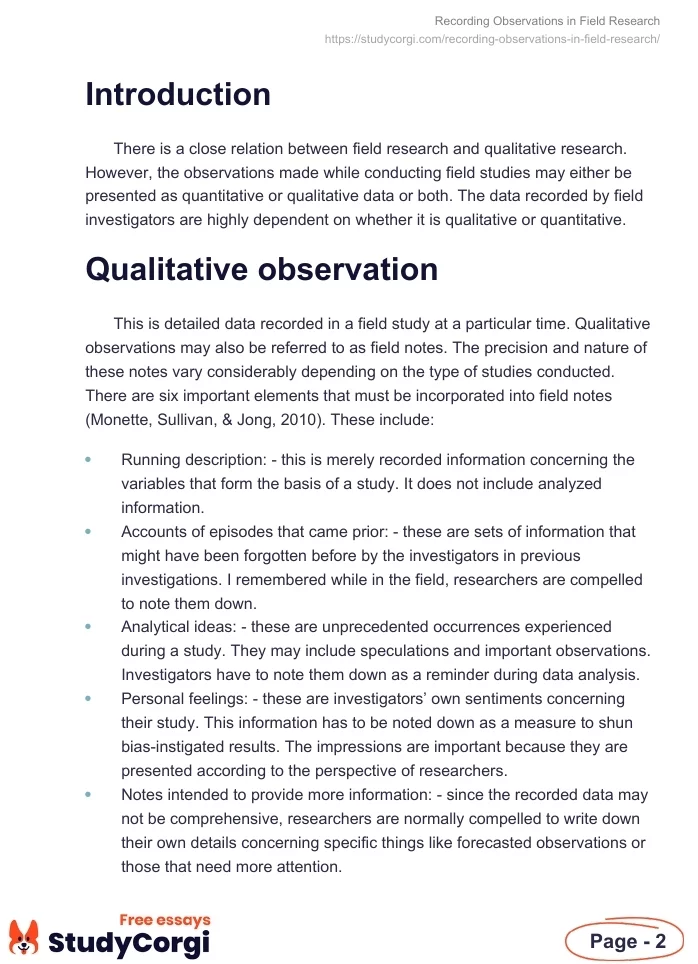 Recording Observations in Field Research. Page 2