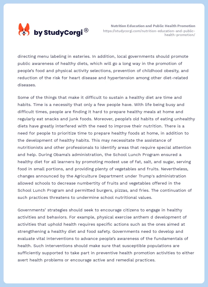Nutrition Education and Public Health Promotion. Page 2