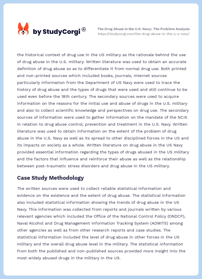 The Drug Abuse in the U.S. Navy: The Problem Analysis. Page 2