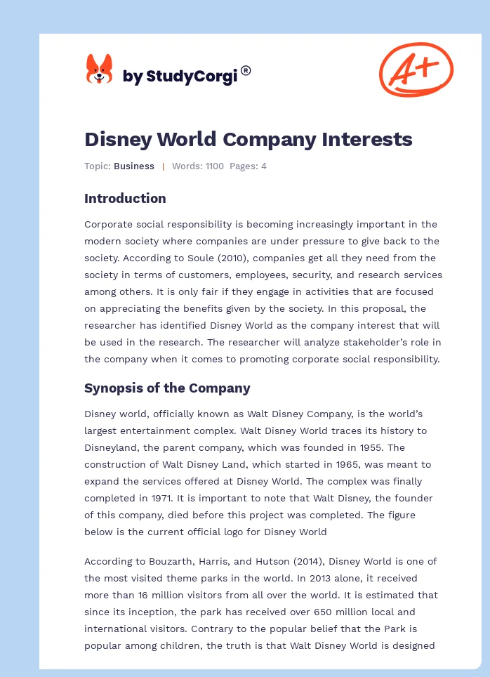 Disney World Company Interests. Page 1
