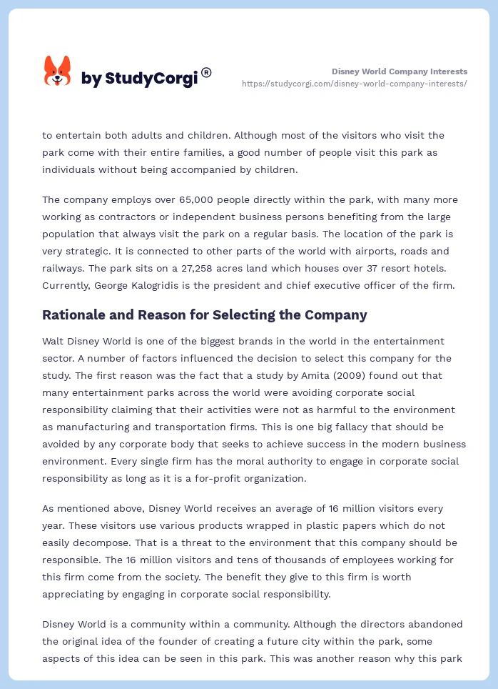 Disney World Company Interests. Page 2