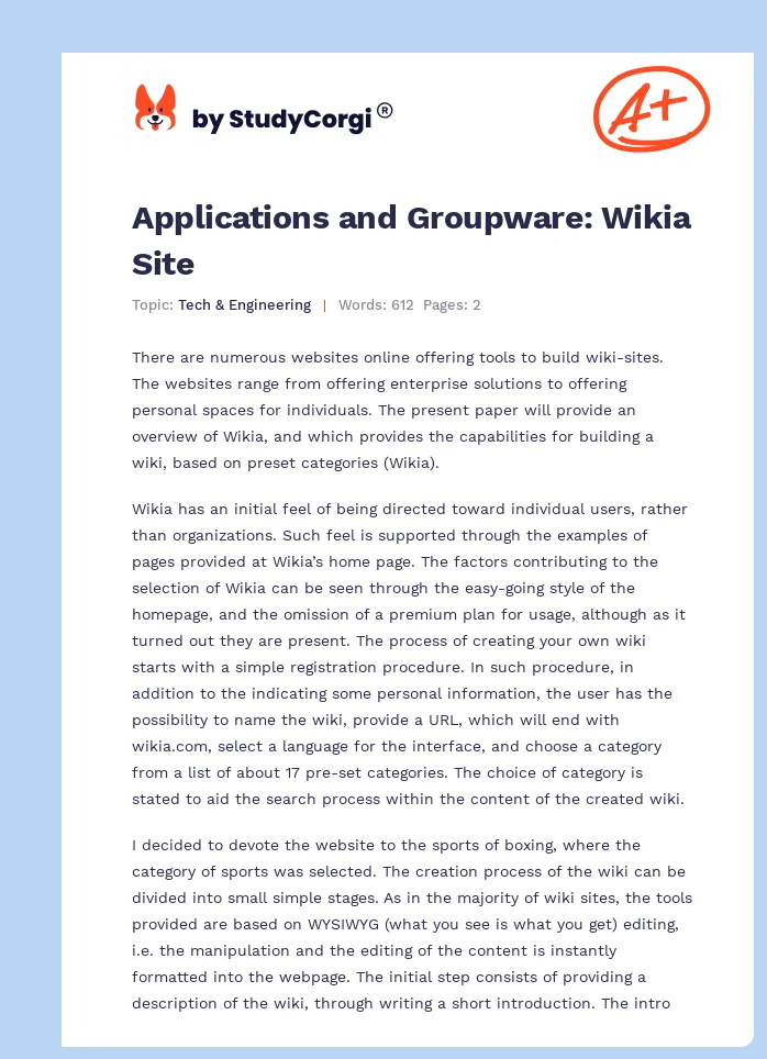 Applications and Groupware: Wikia Site. Page 1