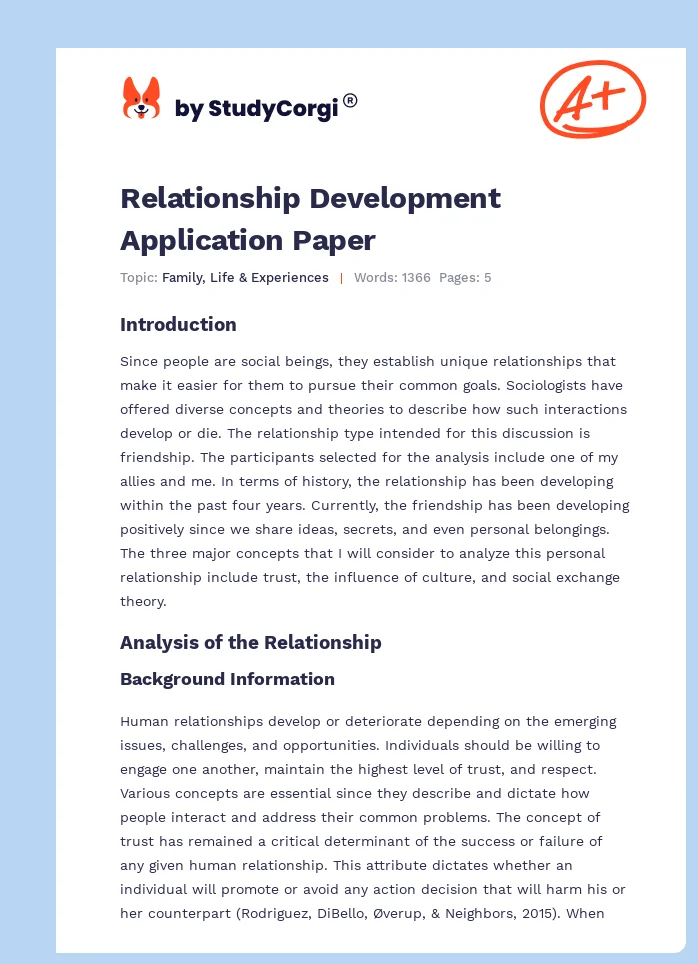 Relationship Development Application Paper. Page 1