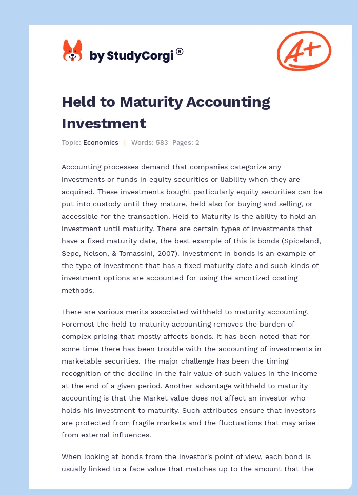 Held to Maturity Accounting Investment. Page 1