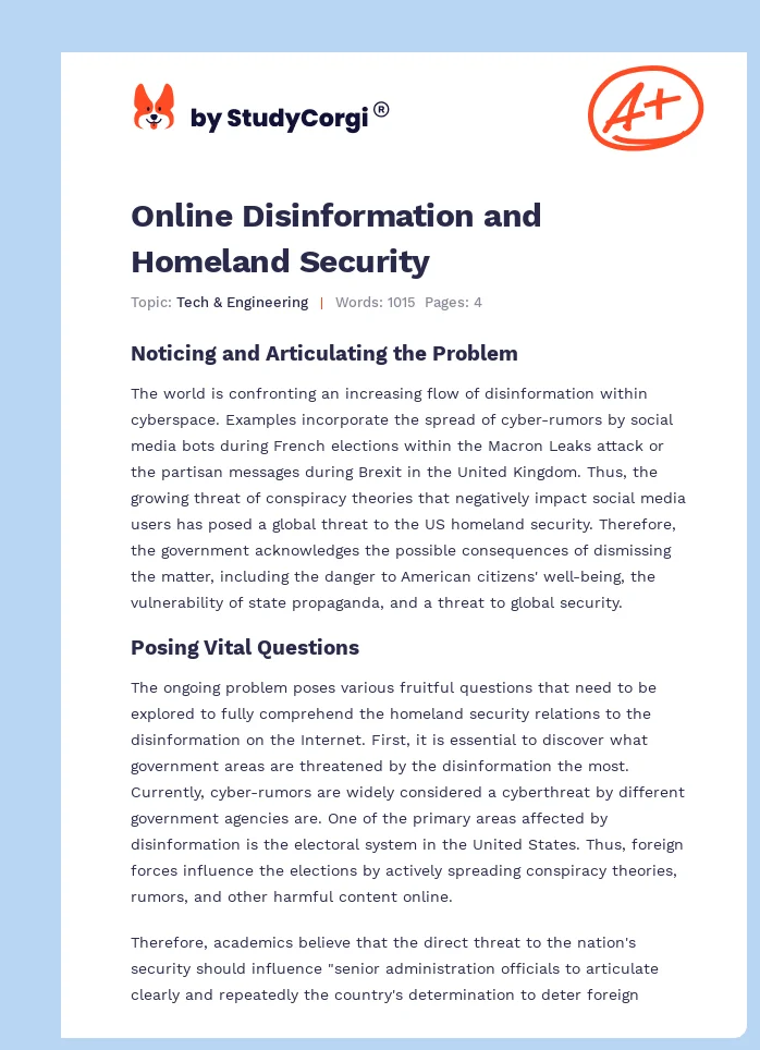 Online Disinformation and Homeland Security. Page 1