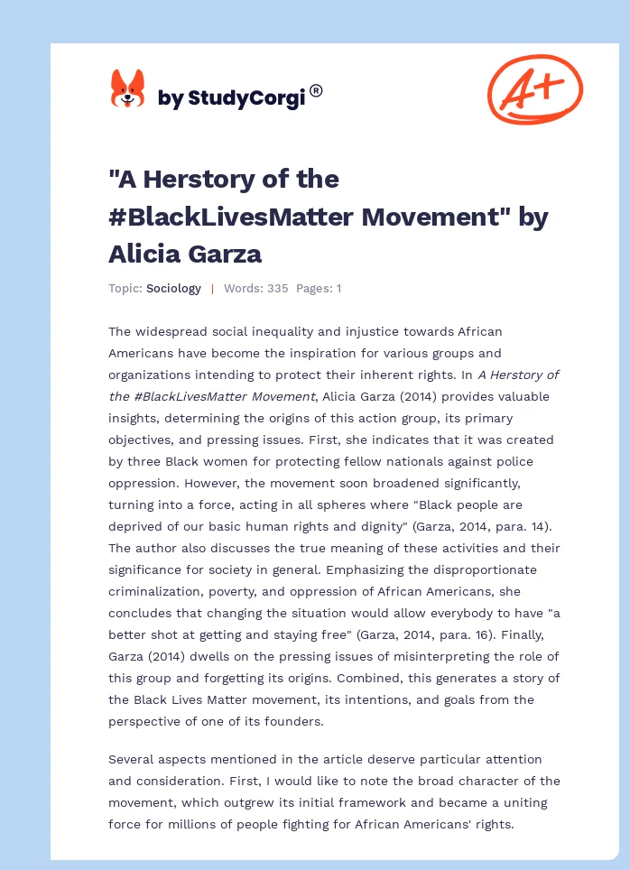 "A Herstory of the #BlackLivesMatter Movement" by Alicia Garza. Page 1