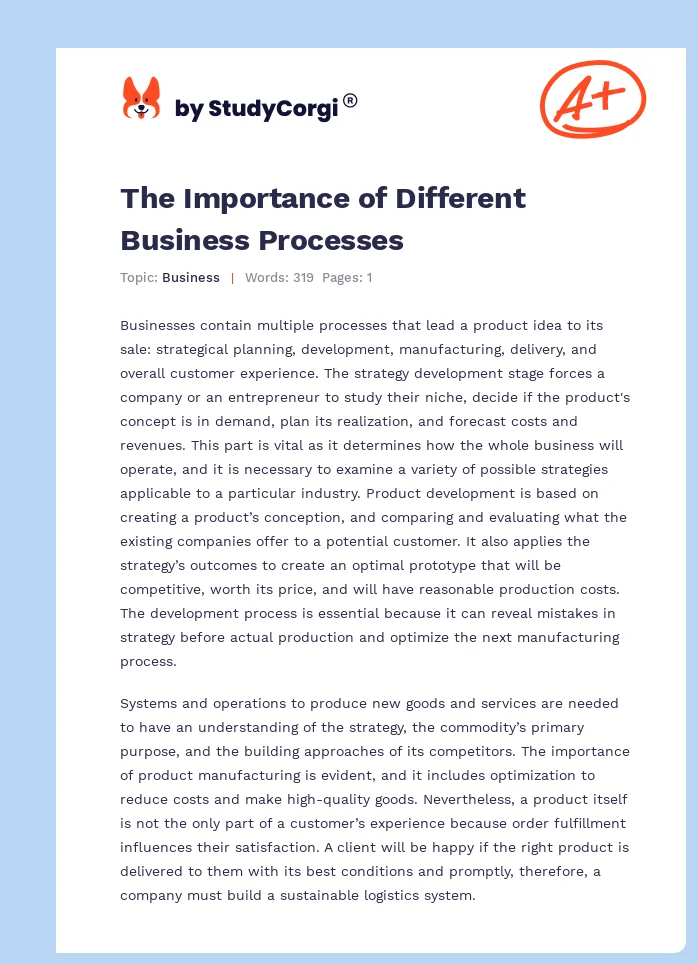 The Importance of Different Business Processes. Page 1