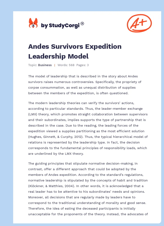 Andes Survivors Expedition Leadership Model. Page 1