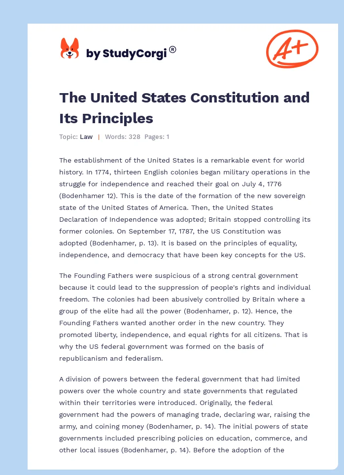 The United States Constitution and Its Principles. Page 1