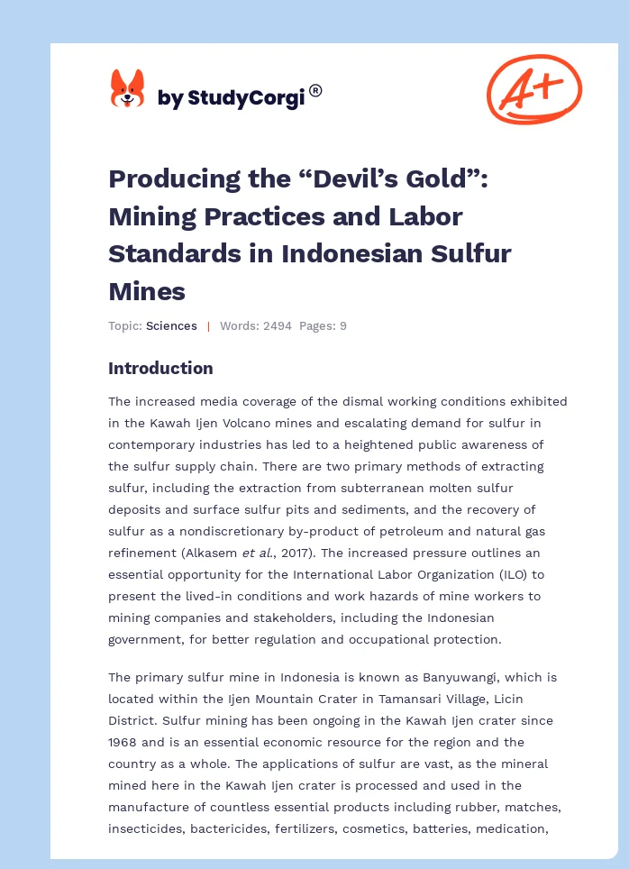 Producing the “Devil’s Gold”: Mining Practices and Labor Standards in Indonesian Sulfur Mines. Page 1