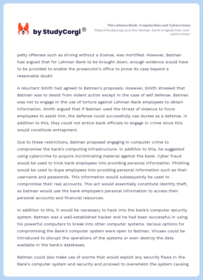 The Lehman Bank: Irregularities and Cybercrimes. Page 2