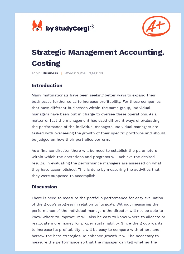 Strategic Management Accounting. Costing. Page 1