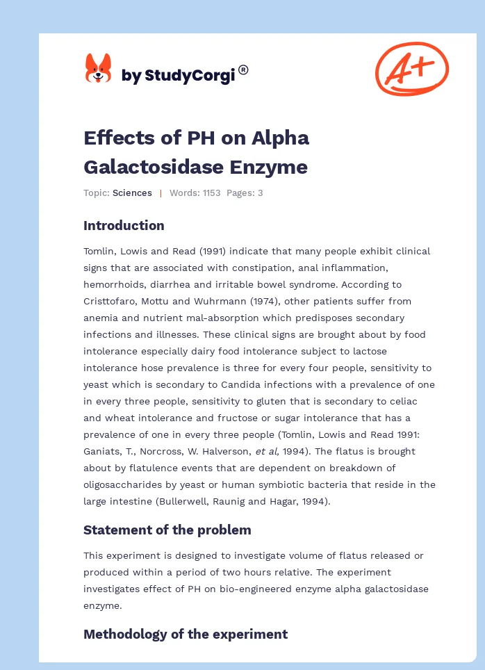 Effects of PH on Alpha Galactosidase Enzyme. Page 1