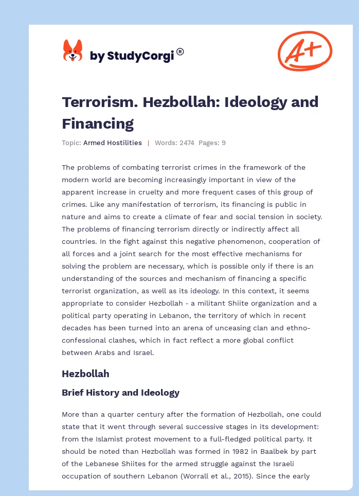 Terrorism. Hezbollah: Ideology and Financing. Page 1