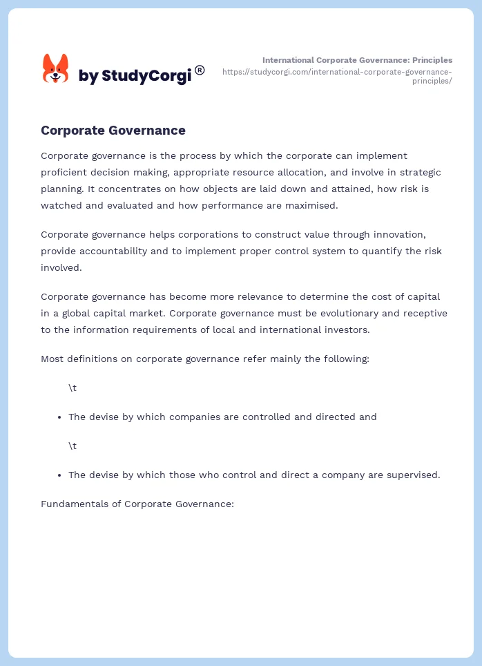 International Corporate Governance: Principles. Page 2
