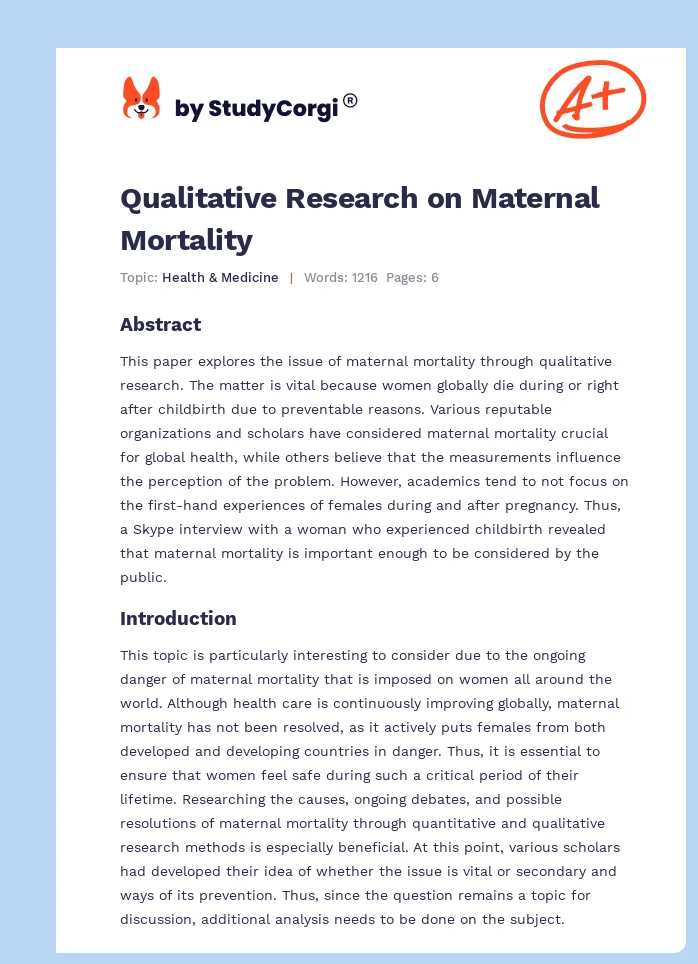Qualitative Research on Maternal Mortality. Page 1