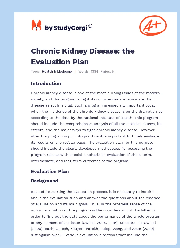 Chronic Kidney Disease: the Evaluation Plan. Page 1