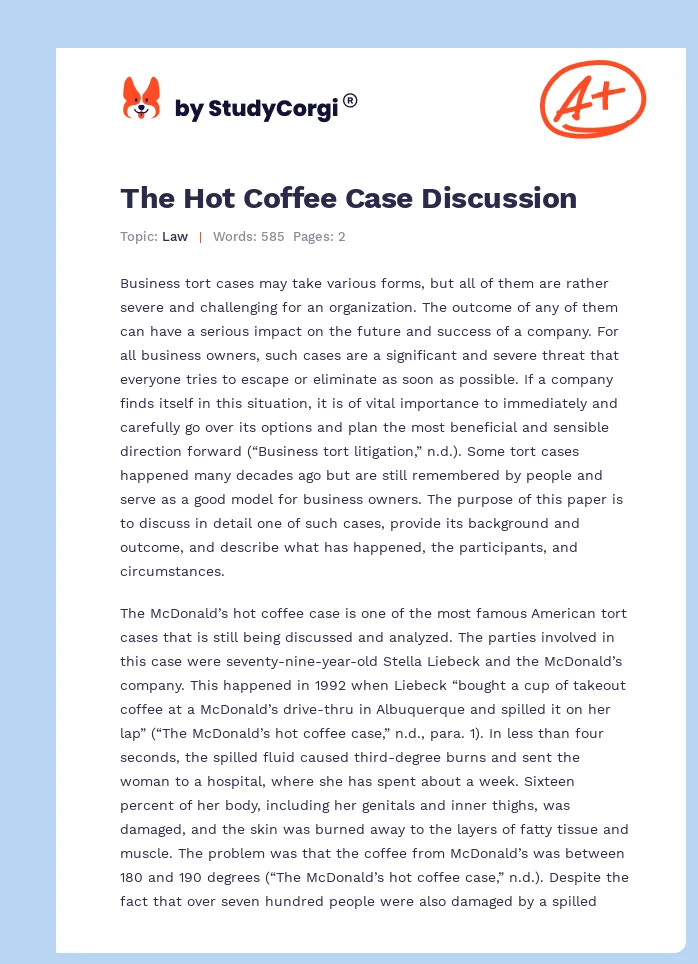 The Hot Coffee Case Discussion. Page 1