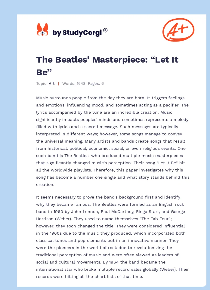 The Beatles’ Masterpiece: “Let It Be”. Page 1