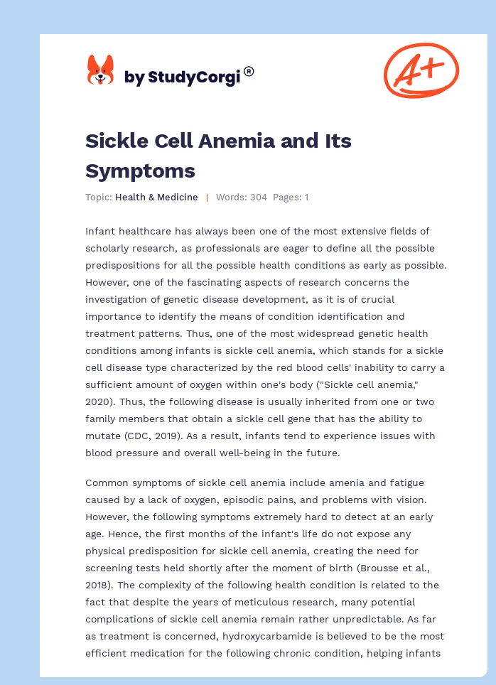 Sickle Cell Anemia and Its Symptoms. Page 1