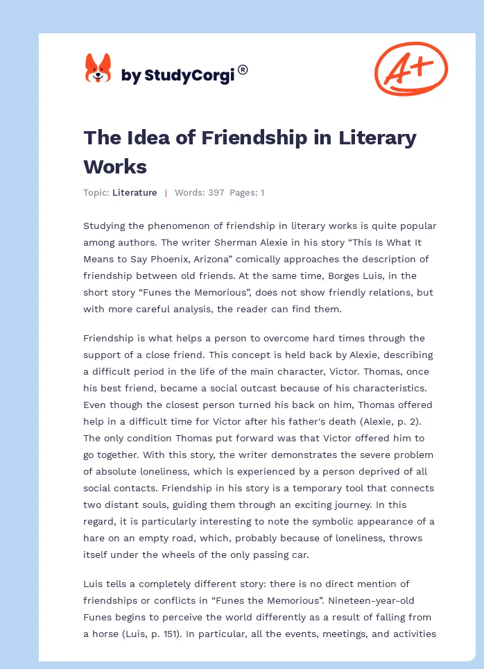 The Idea of Friendship in Literary Works. Page 1