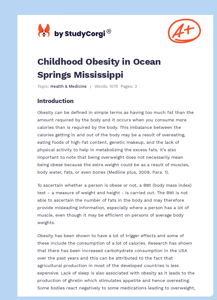 Childhood Obesity in Ocean Springs Mississippi. Page 1