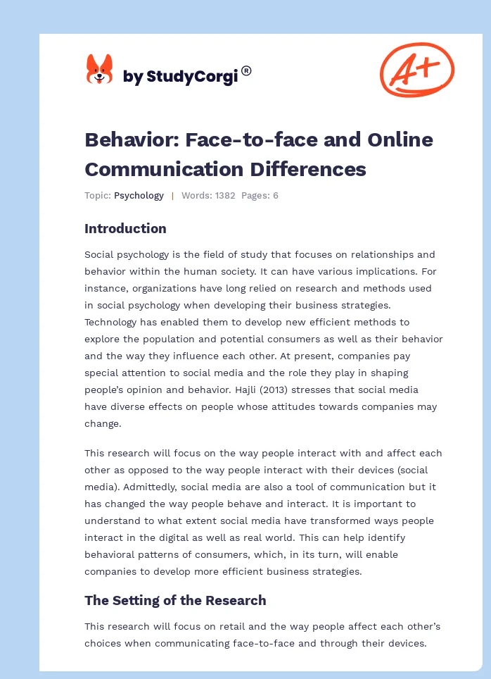 Behavior: Face-to-face and Online Communication Differences. Page 1