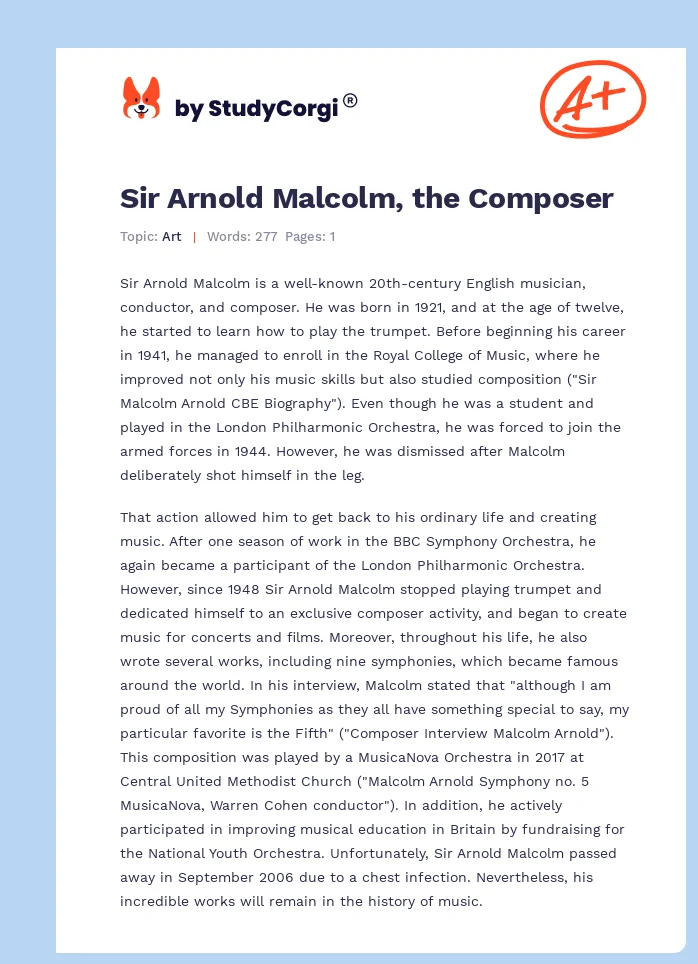 Sir Arnold Malcolm, the Composer. Page 1
